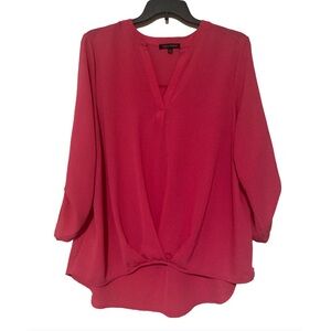Lynn Ryan Pink Long Sleeve V-Neck Convertible Sleeve Blouse - Size 2X
